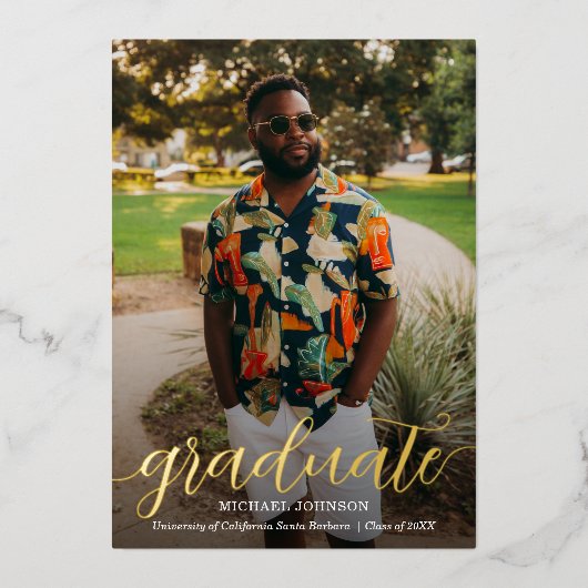 Chic Script Foto Afstuderen Gold Folie Uitnodiging (Voorkant)