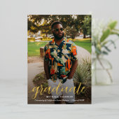 Chic Script Foto Afstuderen Gold Folie Uitnodiging (Staand Voorkant)