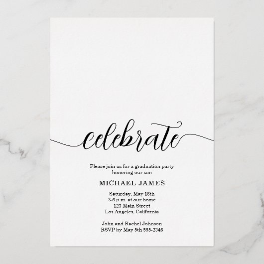 Chic Script Foto Afstuderen Gold Folie Uitnodiging (Achterkant)