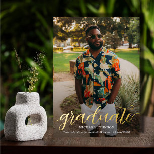 Chic Script Foto Afstuderen Goud Folie Uitnodiging