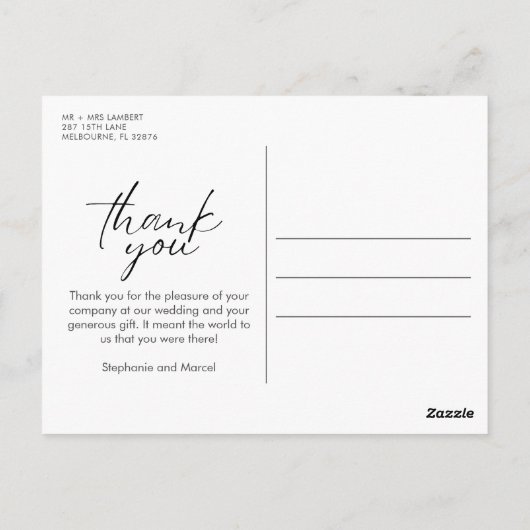 Chic Script Foto bruiloft Dank u Briefkaart (Achterkant)