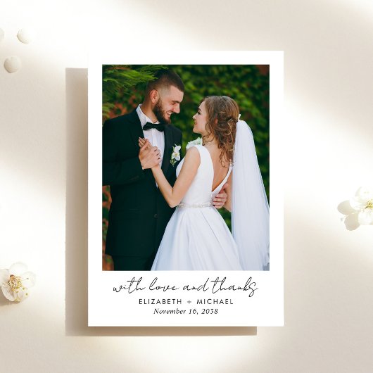 Chic Script foto minimalistische bruiloft Bedankkaart