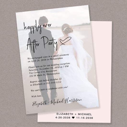 Chic Script Foto Overlay Roze bruiloft receptie Kaart