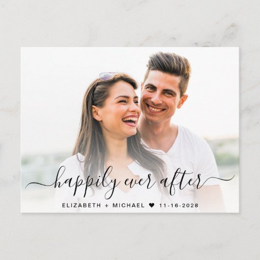 Chic Script Foto QR Code Crème Save The Date Aankondigingskaart (Voorkant)