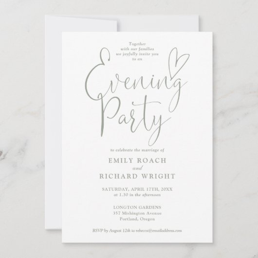 Chic Script Foto Sage Green Wedding Evening Party Kaart (Voorkant)