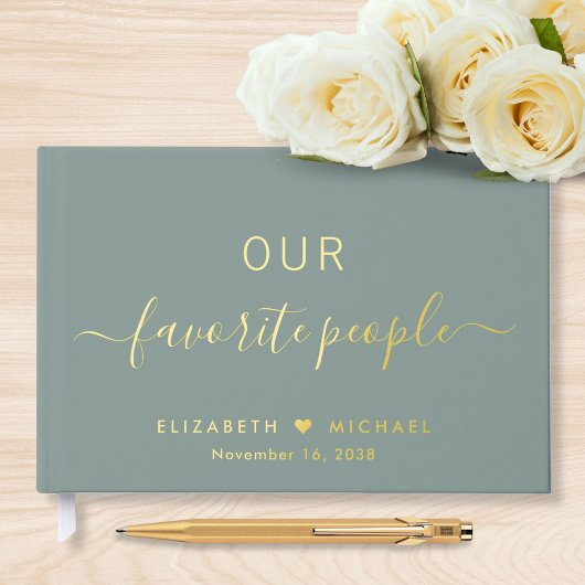 Chic Script Foto Sage Green Wedding Gastenboek