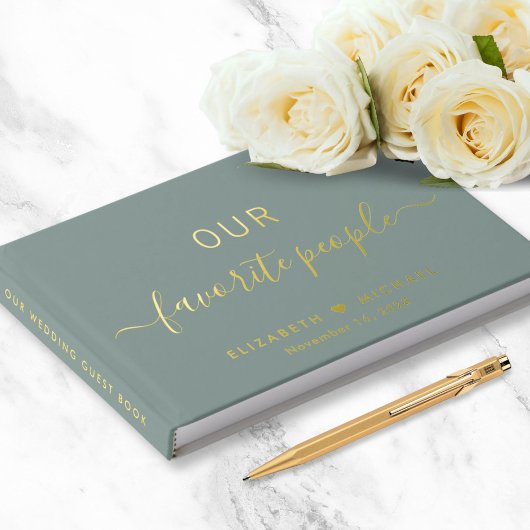 Chic Script Foto Sage Green Wedding Gastenboek