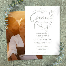 Chic Script Foto Salie Groene Trouwavond Feest Kaart
