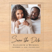 Chic Script Foto Save the Date Acryl Uitnodigingen (Voorkant)