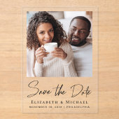 Chic Script Foto Sla de datum op Acryl Uitnodigingen (Voorkant)