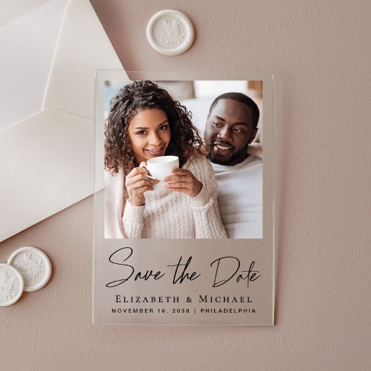 Chic Script Foto Sla de datum op Acryl Uitnodigingen