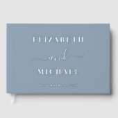 Chic Script Foto Zilver Folie Stof Blauw Trouwen Gastenboek (Voorkant)