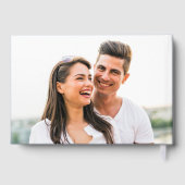 Chic Script Foto Zilver Folie Stof Blauw Trouwen Gastenboek (Achterkant)