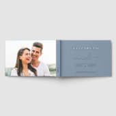 Chic Script Foto Zilver Folie Stof Blauw Trouwen Gastenboek (Volledig)