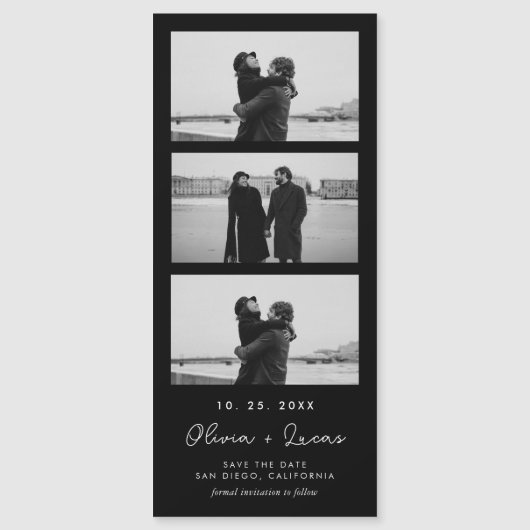 Chic Script Fotostrip Zwart Magnetische bruiloft (Voorkant)