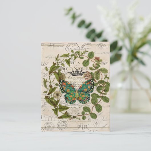 chic script frans botanische vlinder briefkaart (Staand voorkant)