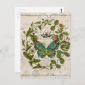 chic script frans botanische vlinder briefkaart (Voorkant / Achterkant)