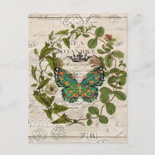 chic script frans botanische vlinder briefkaart (Voorkant)