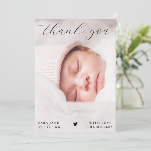 Chic Script Full Custom Photo Baby shower Bedankkaart (Staand voorkant)
