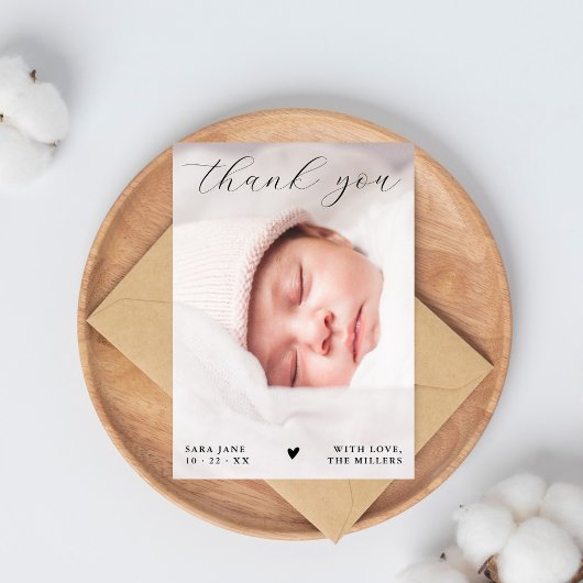 Chic Script Full Custom Photo Baby shower Bedankkaart