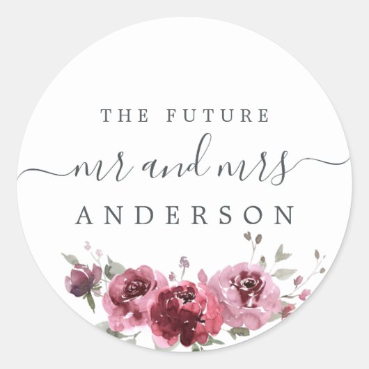 Chic Script Future Mr. Burgundy Floral Ronde Sticker (Voorkant)