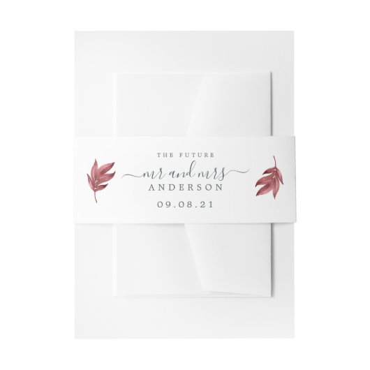 Chic Script Future Mr. Burgundy Leaf Wedding Uitnodigingen Wikkel (Voorkant Voorbeeld)
