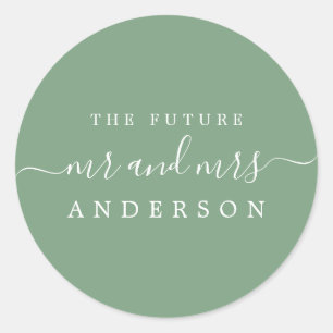 Chic Script Future Mr. Mineral Green Wedding Ronde Sticker