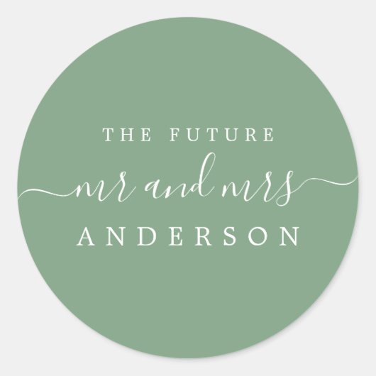 Chic Script Future Mr. Mineral Green Wedding Ronde Sticker (Voorkant)