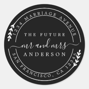 Chic Script Future Mr. Mrs Black Return Address Ronde Sticker