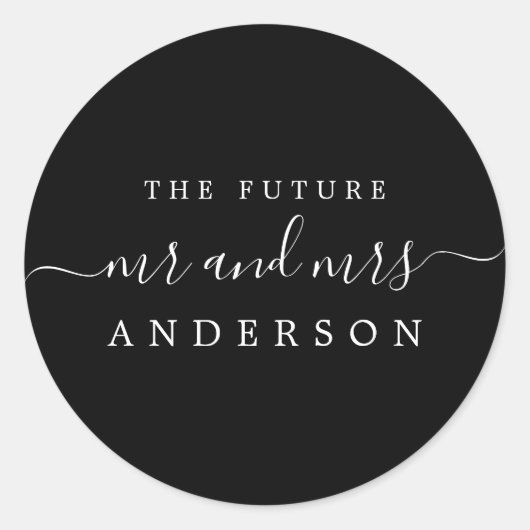 Chic Script Future Mr. Mrs Black Wedding Ronde Sticker (Voorkant)