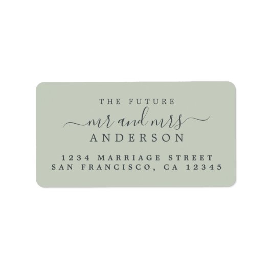 Chic Script Future Mr Mrs Green Wedding Address Etiket (Voorkant)