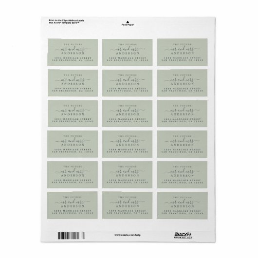 Chic Script Future Mr Mrs Green Wedding Address Etiket (Full Sheet)