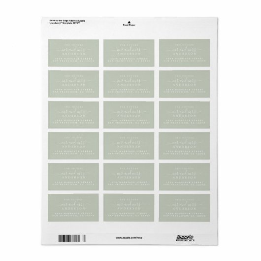 Chic Script Future Mr Mrs Green Wedding Address Etiket (Full Sheet)