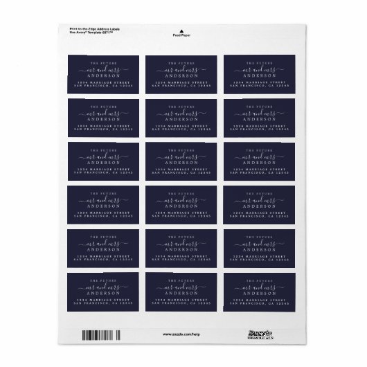 Chic Script Future Mr Mrs Navy Wedding Address Etiket (Full Sheet)
