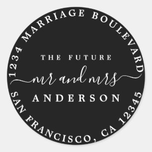 Chic Script Future Mr Mrs Return Address Black Ronde Sticker