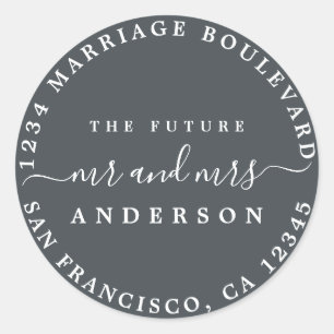 Chic Script Future Mr Mrs Return Address Off-Black Ronde Sticker