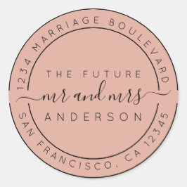 Chic Script Future Mr Mrs Return Address Pink Ronde Sticker