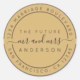 Chic Script Future Mr Mrs Return Address Yellow Ronde Sticker