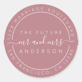Chic Script Future Mr Mrs Return Adres Paars Ronde Sticker
