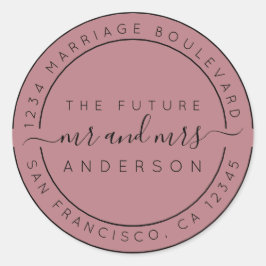 Chic Script Future Mr Mrs Return Adres Paars Ronde Sticker
