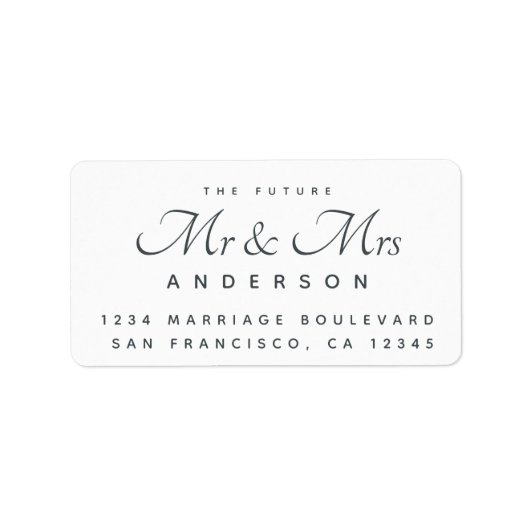Chic Script Future Mr Mrs Wedding Address Etiket (Voorkant)