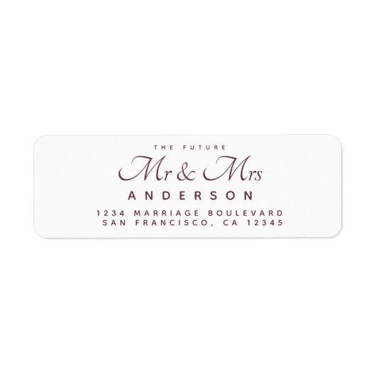 Chic Script Future Mr Mrs Wedding Address Etiket (Voorkant)