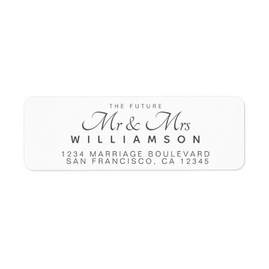 Chic Script Future Mr Mrs Wedding Address Etiket (Voorkant)