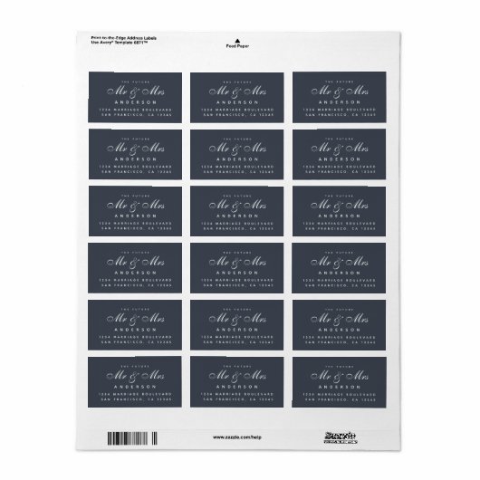 Chic Script Future Mr Mrs Wedding Address Label (Full Sheet)