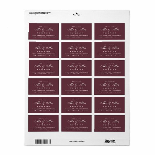 Chic Script Future Mr Mrs Wedding Address Label (Full Sheet)