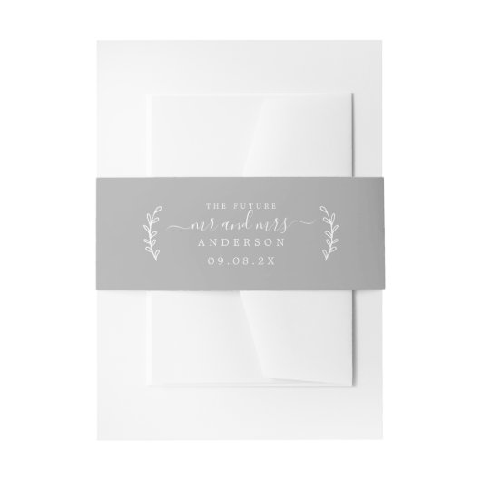 Chic Script Future Mr Mrs Wedding Date Grey Uitnodigingen Wikkel (Voorkant Voorbeeld)