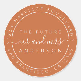Chic Script Future Mr Mrs Wedding Return Address C Ronde Sticker