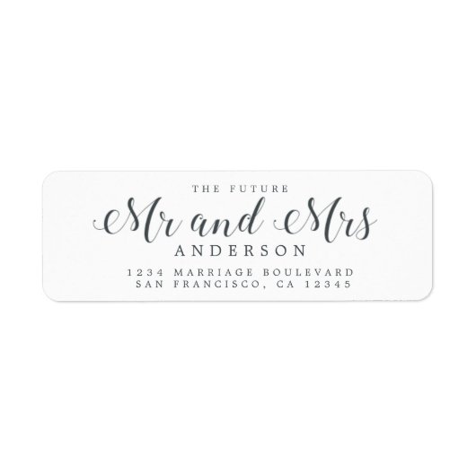Chic Script Future Mr Mrs Wedding Return Address Etiket (Voorkant)