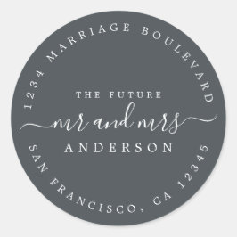 Chic Script Future Mr Mrs Wedding Return Address Ronde Sticker