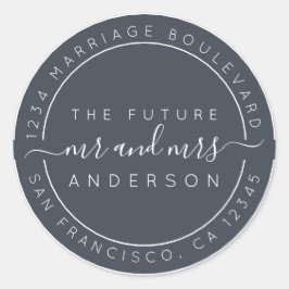 Chic Script Future Mr Mrs Wedding Return Address Ronde Sticker